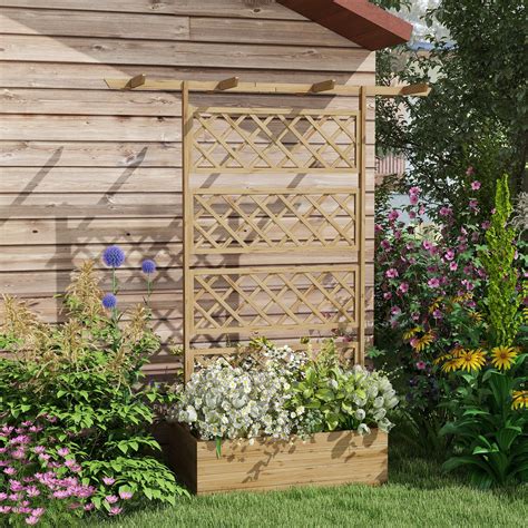 Outsunny Wood Planter with Trellis, Privacy Screen Planter Box to Grow