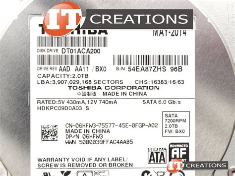 DT01ACA200-DELL - Refurbished - DELL / Toshiba 2TB 7.2k RPM SATA III 3. ...