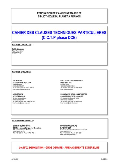 Cahier Des Clauses Techniques Particulières Exemple Le Meilleur Exemple