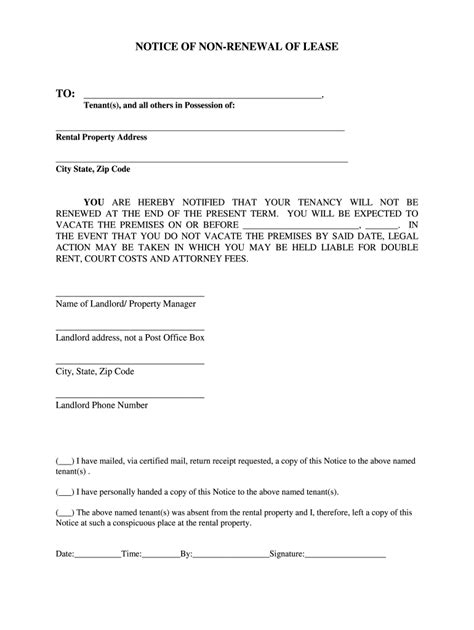 Tenant Non Renewal Of Lease Sample Letter