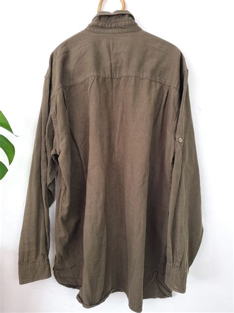 Vintage Mens Army Green Button Up Shirt Long Sleeve Etsy