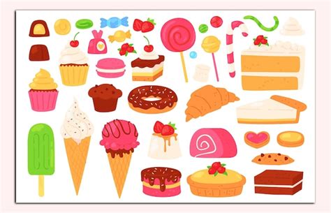 Premium Vector Cartoon Candy And Sweets Cupcakes Ice Cream Lollipops