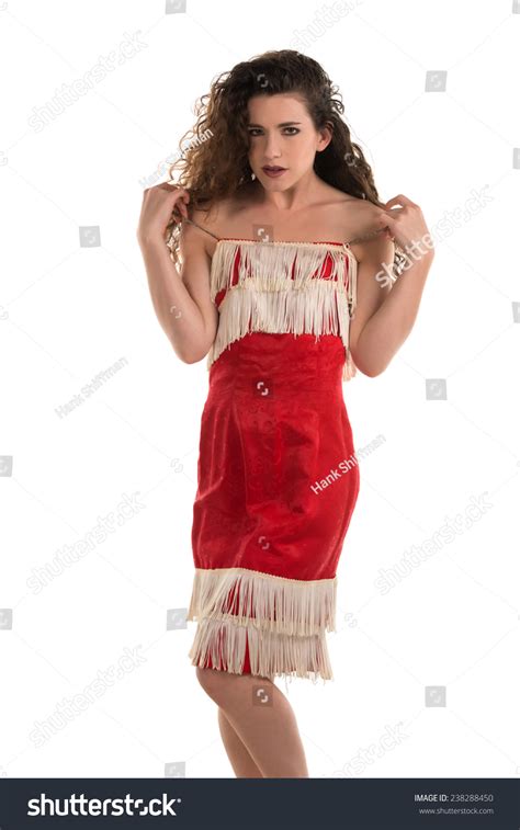Petite Slender Brunette Red Cowgirl Dress Stock Photo 238288450 Shutterstock