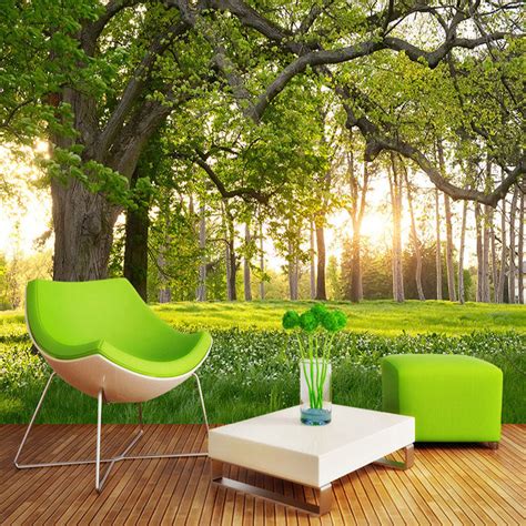 Custom Mural Wallpaper Forest Trees Sunny Meadow Scenery Bvm Home