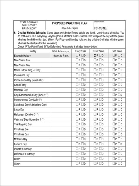 Printable Co Parenting Schedule Template