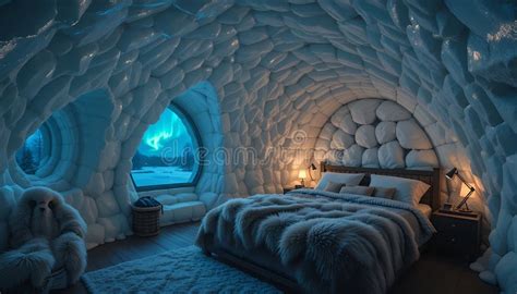 arctic igloo bedroom design cozy winter scene northern lights view