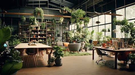 Premium AI Image | Co working Space Interior with Plants and Greenery