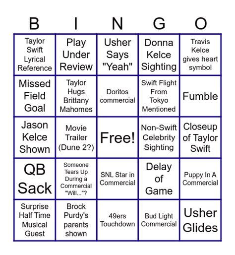 Super Bowl Bingo Card