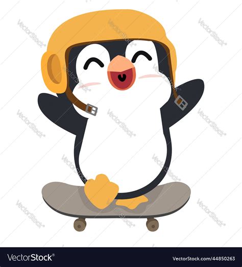 Cute Penguin With Skateboard Cartoon Royalty Free Vector