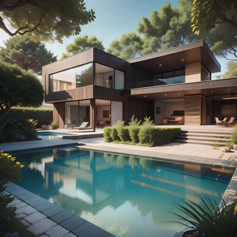 Modern house design with a garden and a swimming pool | Premium AI ...