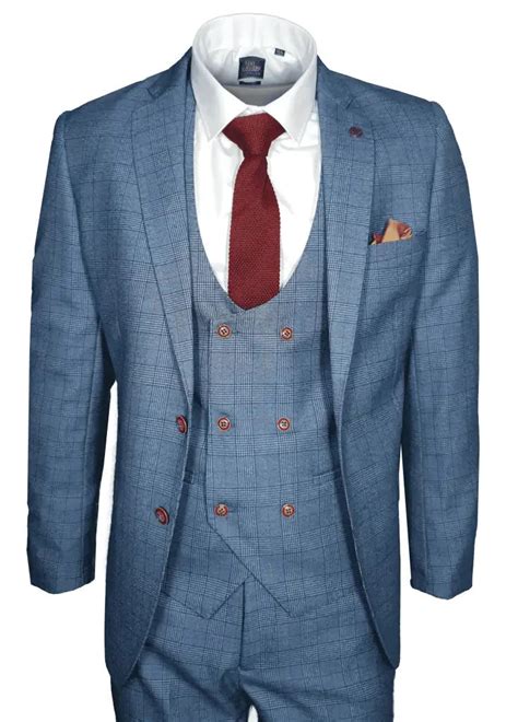 Three Piece Suit George Light Blue Check Garrison Garrison Suits