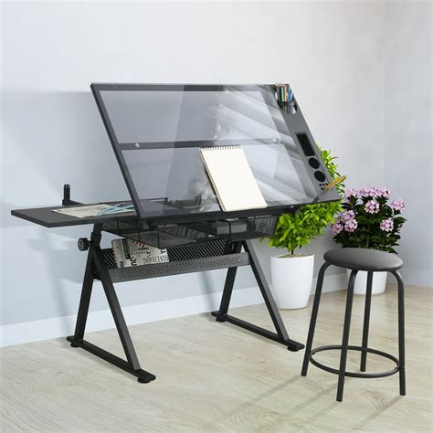 KAAYEE Height Adjustable Glass Drafting Desk Artist Drawing Table ...