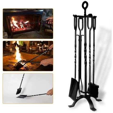 5 Pce Fireplace Tools Tool Set Wrought Iron Fire Set Fire Place Pit ...