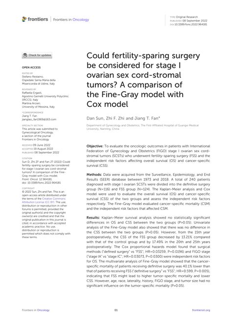 Pdf Could Fertility Sparing Surgery Be Considered For Stage I Ovarian