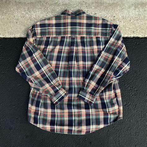 Vintage Vintage 1990s Eddie Bauer Navy Striped Plaid Flannel Shirt Grailed