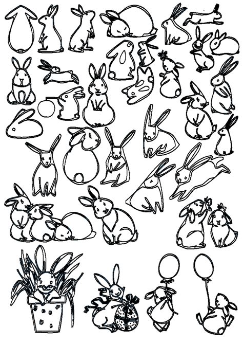 Line Drawing Pen Cute Doodle Rabbit Pattern, Rabbit Drawing, Wing ...