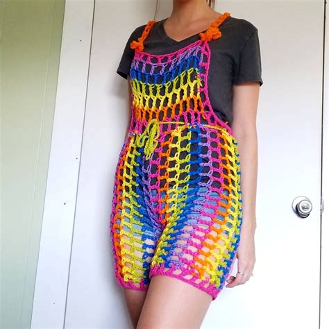 Rainbow Crochet Overalls Gay Lesbian Bisexual Pride Top Etsy