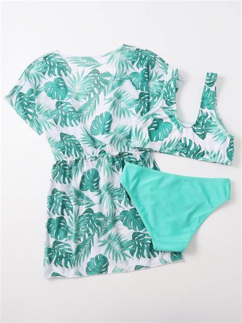 Piezas Ni As Con Estampado Tropical Ba Ador Bikini Kimono Mode De Mujer Shein Espa A