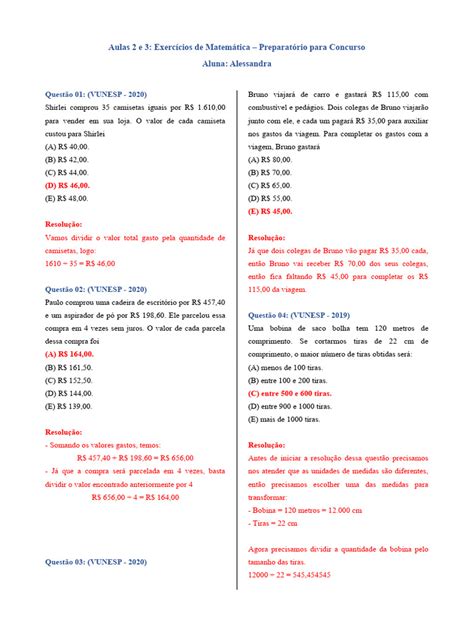 Exercicios De Matematica Concurso - Exercícios de Matemática para Concursos | PDF