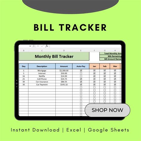 Monthly Bill Tracker Excel Spreadsheet Bill Payment Schedule Bill