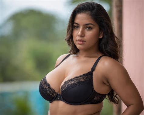 Premium Photo A Woman In Black Lingerie Posing For The Camera