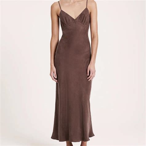Nude Lucy Sia Cupro Slip Dress In Chico Brown Depop