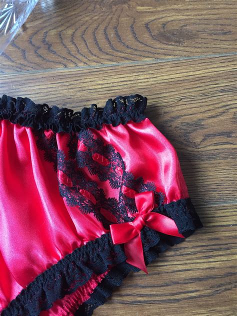 Foxy Red Satin Bikini Panties Knickers Lace Bows Medium Etsy Uk