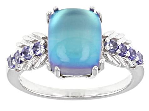 Blue Aurora Moonstone Rhodium Over Sterling Silver Ring 0 28ctw