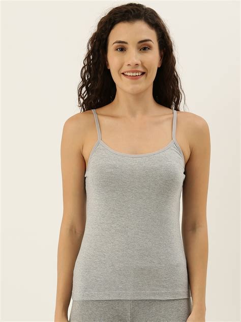 Buy Amante Grey Melange Solid Non Padded Pure Cotton Camisole Camisoles For Women 12726746