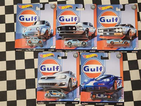 Hot Wheels Premium Gulf Set Cars VW Golf Ford Mustang Nissan McLaren Fiat Kustomkollector