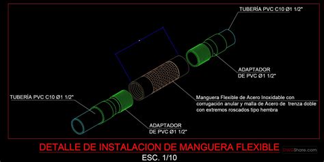 flexible hose installation detail autocad drawing dwg