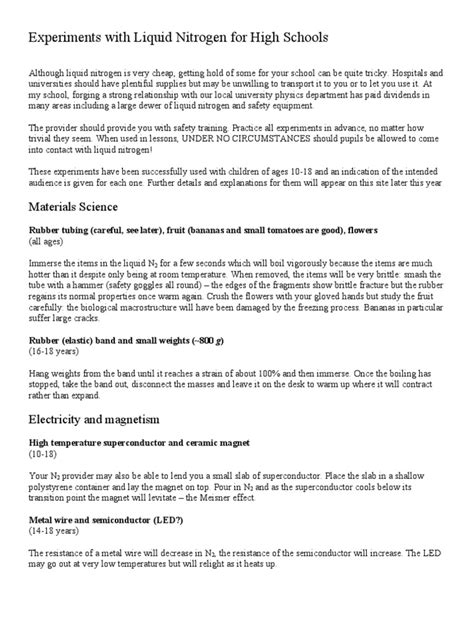 Experiments With Liquid Nitrogen For High Schools | PDF | Superconductivity | Liquids