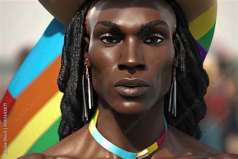 Fictional AI Caribbean Queer Person In Rainbow Colors At Gay Pride Non Binary Androgynous