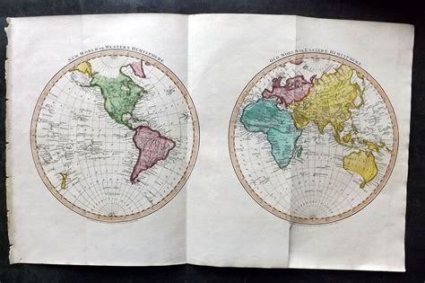 Clarke And Russell 1814 Folio Hand Col Map World Hemispheres