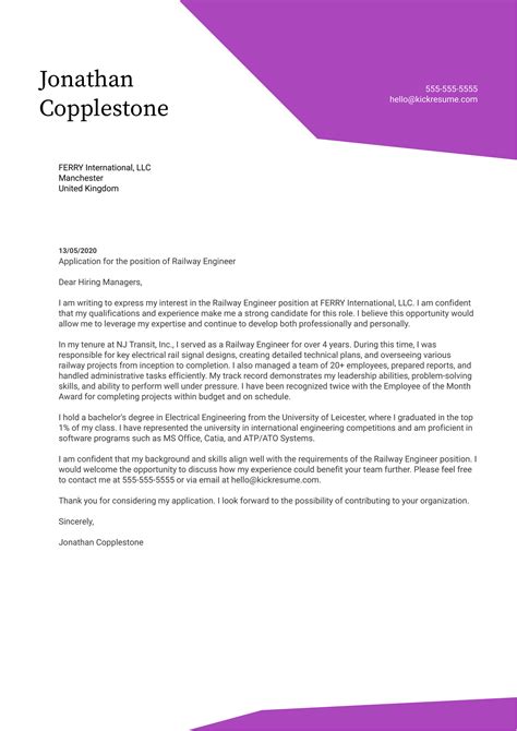 Railway Engineer Cover Letter Sample Kickresume