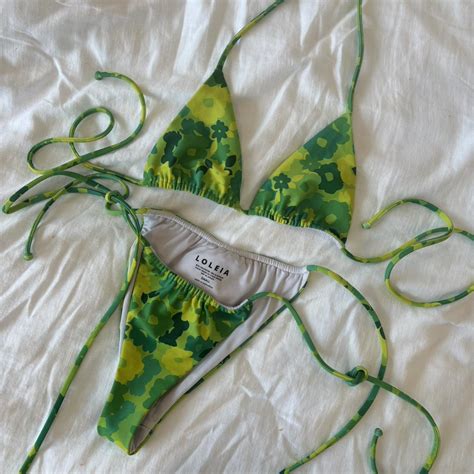 Loleia Green And Yellow Flower Bikini Set Worn Depop