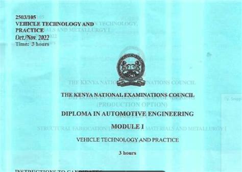 Certificate In Automotive Engineering Module 2 Knec Past Papers