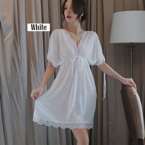Jual Long Night Dress Women Simple Korean Version Beauty Lingerie Mesh Transparant Shopee