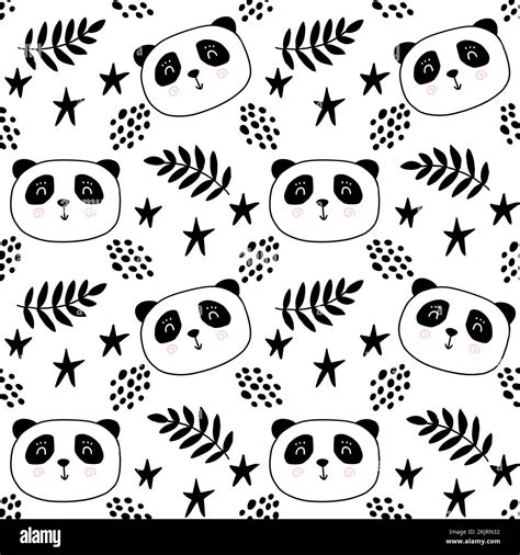 Cute panda bears seamless pattern. Funny baby vector print Stock Vector