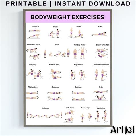 Bodyweight Workout Chart Bodyweight Exercise Chart Etsy