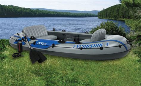 Intex Excursion 4 Inflatable Raftingfishing Boat Set With 2 Oars