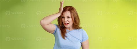 Something Important Slip My Mind Concerned Worried Upset Redhead Mature Woman Punch Forehead