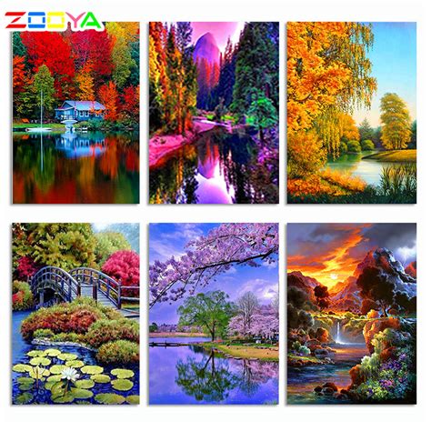 Zooya pintura diamante quadrado completo paisagem venda árvore diy