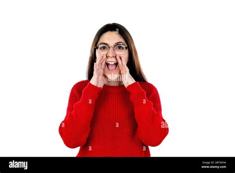 Brunette Girl With Glasses Isolated On A White Background Stock Photo Alamy