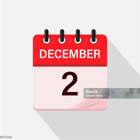 December 2 Calendar Icon With Shadow Day Month Flat Vector Illustration