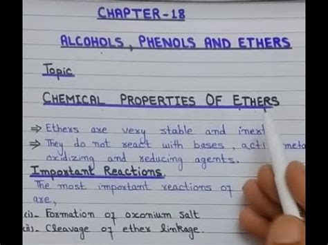 Chemical Reactions Of Ethers Alcohols Phenols And Ethers YouTube