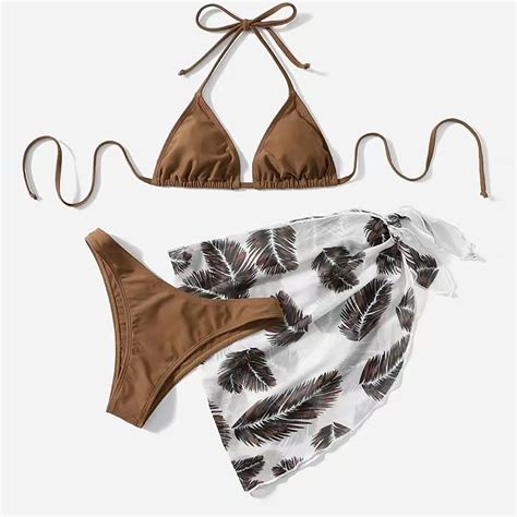 Dyegold 3 Piece Swimsuits For Women Sexy Cutout Halter Bikini Top Mini Tropical Short Summer