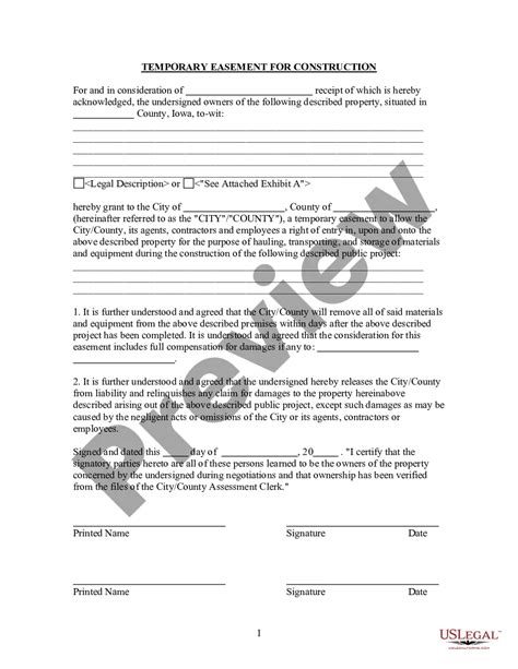 Iowa Temporary Easement For Construction Construction Easement Us