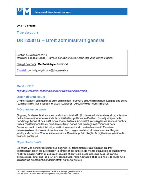 Plan De Cours Et Des Lectures Droit Administratif Drt Cr Dits