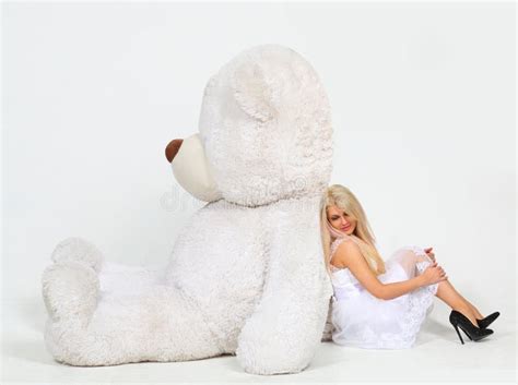 Collage With Blonde In White Dress Sits Near Big Stock Image Image Of Face High